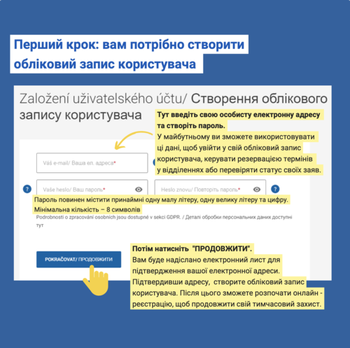 Покрокова інструкція для онлайн-реєстрації на продовження візи тимчасового захисту в Чехії